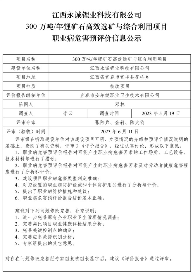 1686560732604877.jpg 江西永誠鋰業(yè)科技有限公司300萬噸年鋰礦石高效選礦與綜合利用項(xiàng)目職業(yè)病危害預(yù)評價(jià)信息公示.jpg